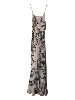 Parker 100% Silk Maxi Dress Cream with Black Floral Design | Women's Size Small
